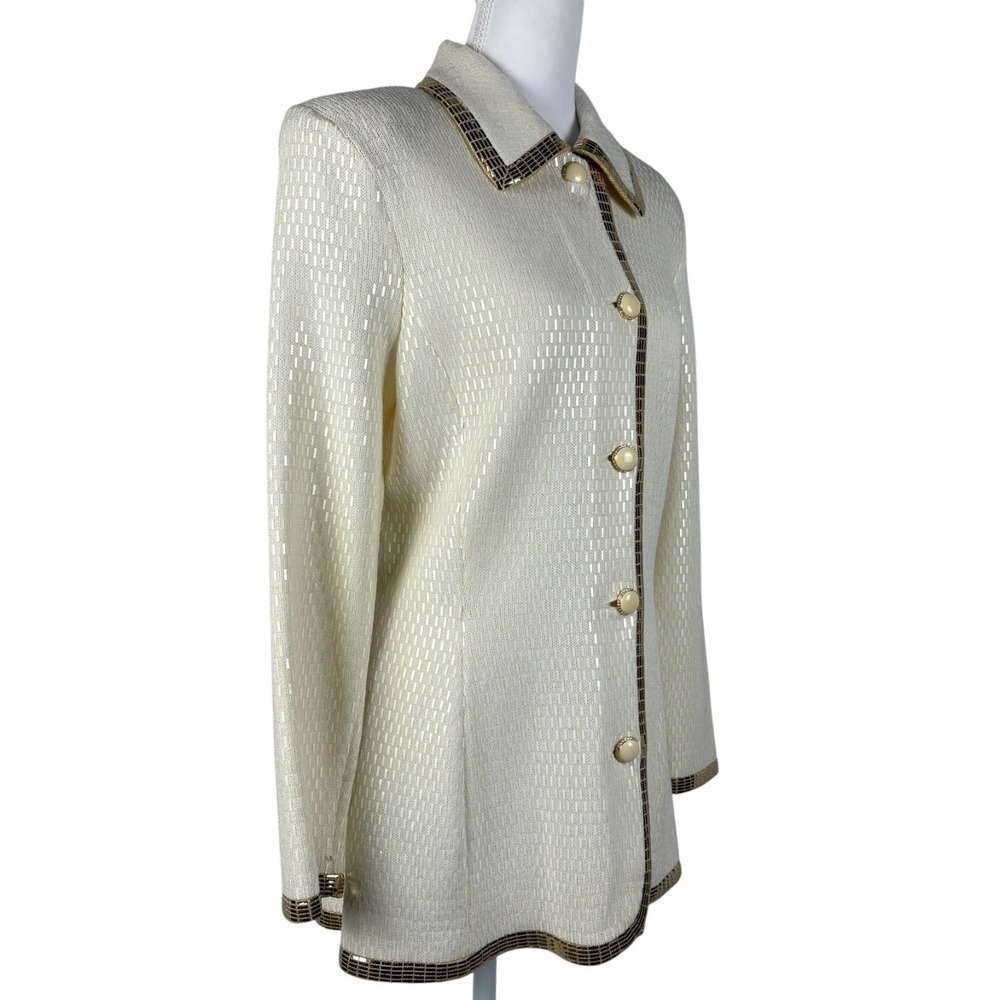 St John Separates Knit Jacket Blazer Womens M Ivory Gold Paillettes Evening VTG - Picture 2 of 9